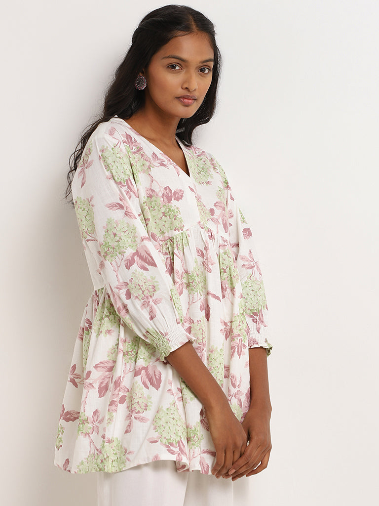 Utsa Mauve Floral Printed Cotton Kurti