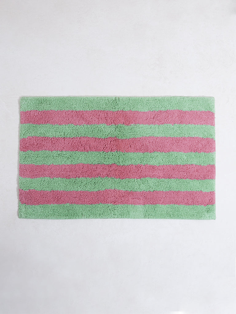 Westside Home Green Striped Bathmat