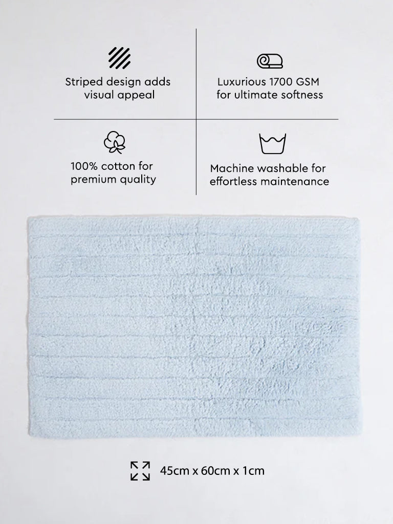 Westside Home Blue Fluffy Striped Bathmat