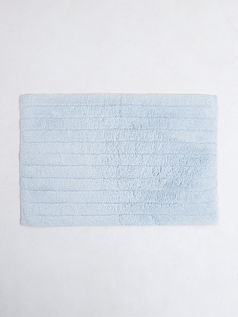 Westside Home Blue Fluffy Striped Bathmat