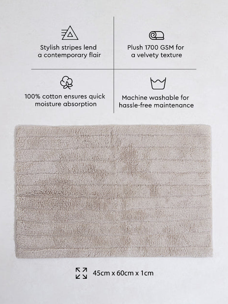 Westside Home Taupe Fluffy Striped Bathmat