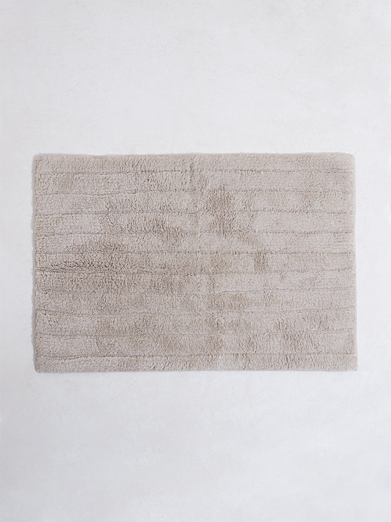 Westside Home Taupe Fluffy Striped Bathmat