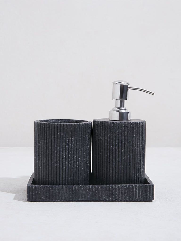 Westside Home Black Ribbed Bathroom Accessory (Set of 2)