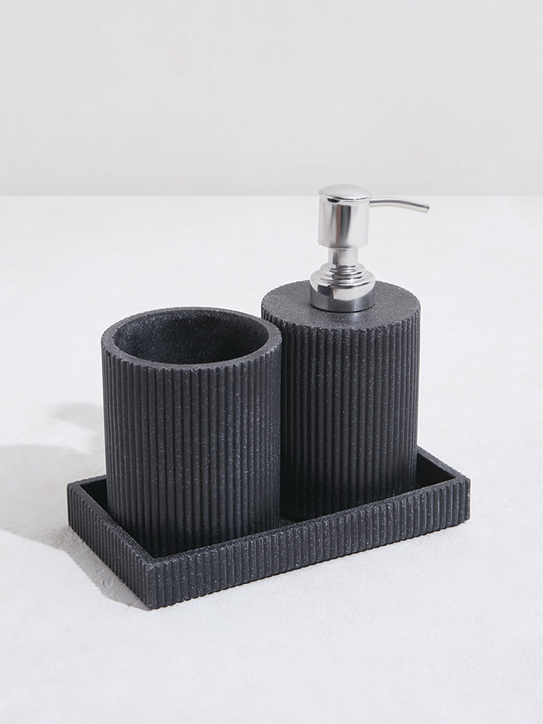 Westside Home Black Ribbed Bathroom Accessory (Set of 2)