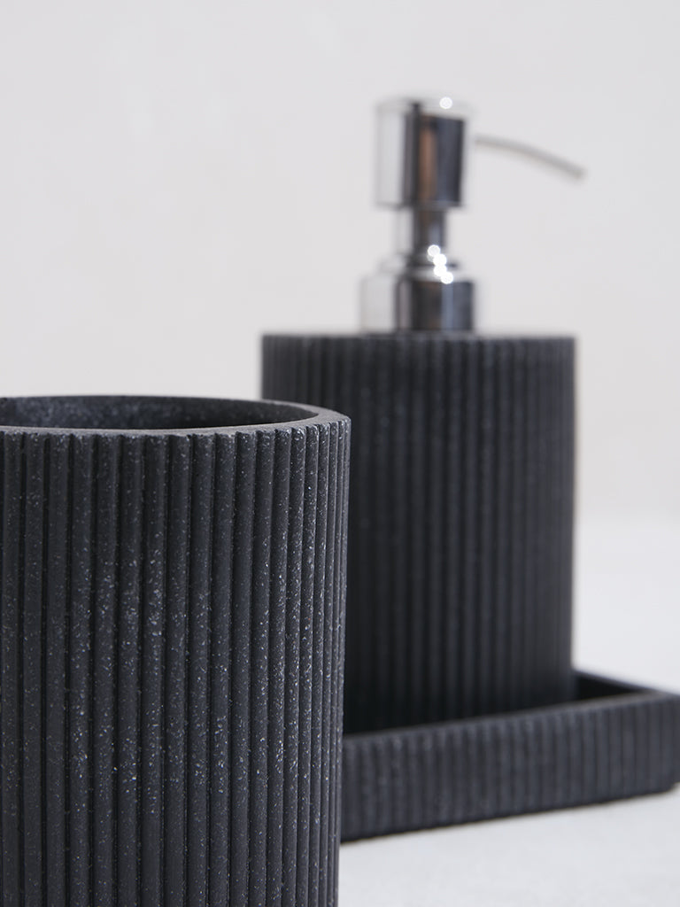 Westside Home Black Ribbed Bathroom Accessory (Set of 2)