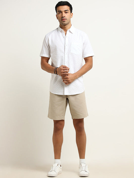 WES Casuals Beige Relaxed Fit Shorts