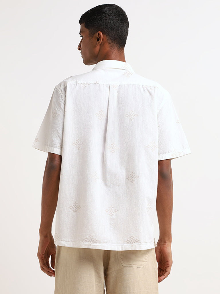 ETA White Embroidered Cotton Blend Resort Fit Shirt