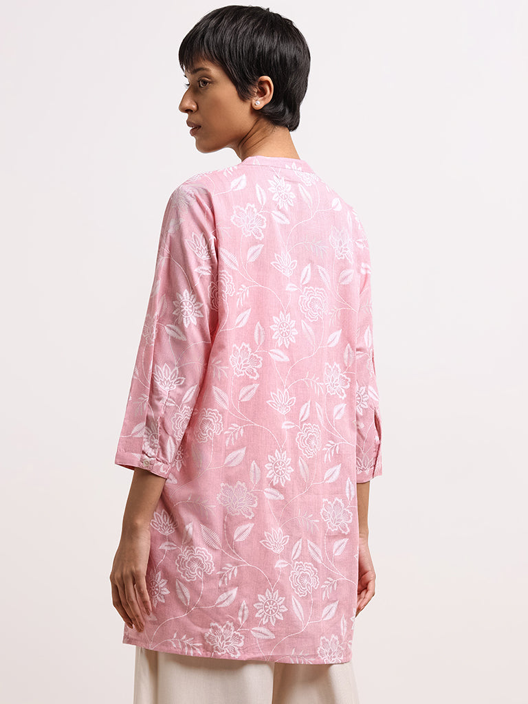 Utsa Pink Floral-Print Cotton Kurti