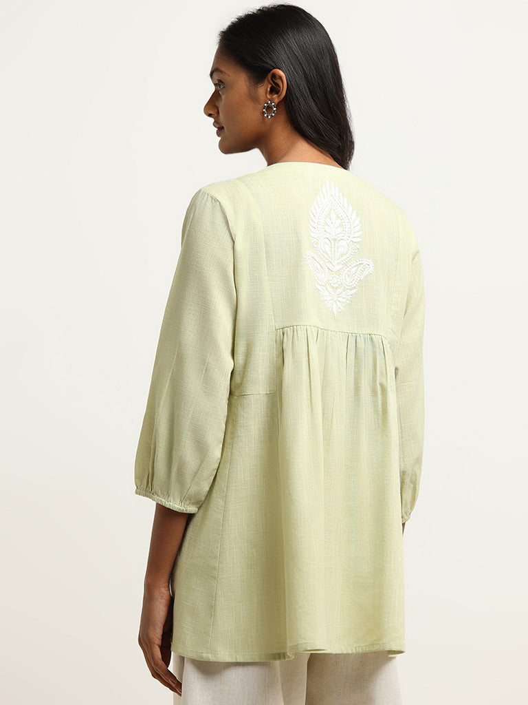 Utsa Green Yoke Embroidered Cotton Kurti