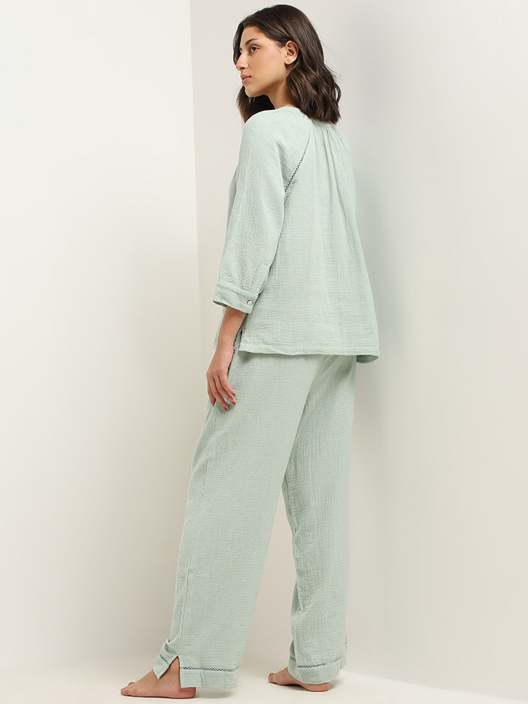 Wunderlove Green Ribbed Shirt and Pyjamas Set