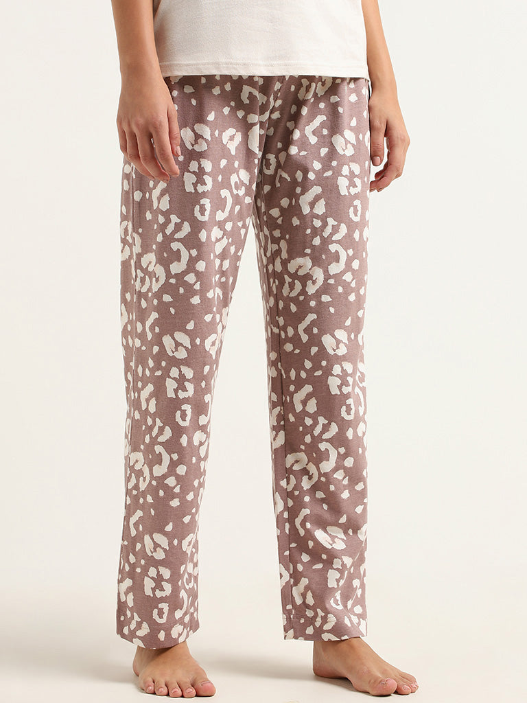 Wunderlove Light Brown Printed Cotton Pyjamas