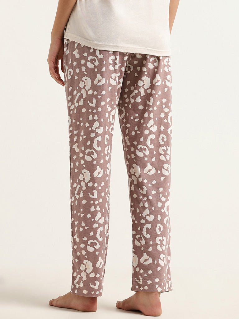 Wunderlove Light Brown Printed Cotton Pyjamas