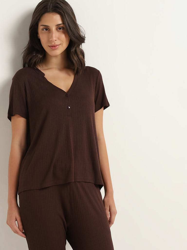 Wunderlove Brown Ridged Supersoft T-Shirt