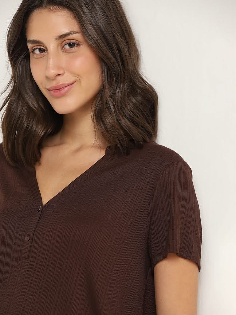 Wunderlove Brown Ridged Supersoft T-Shirt