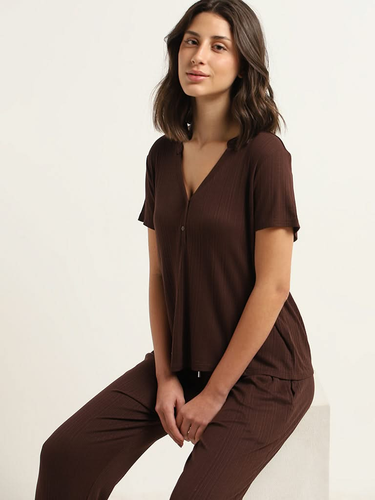 Wunderlove Brown Ridged Supersoft T-Shirt