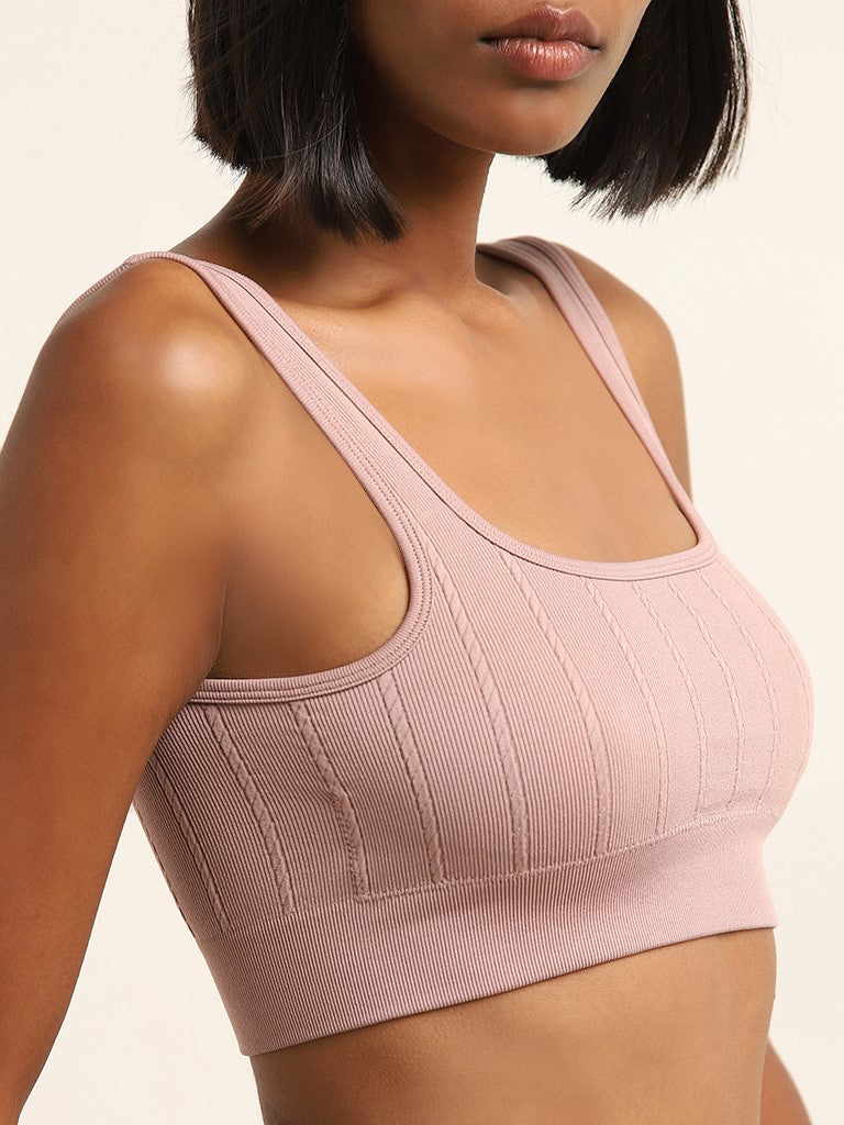 Superstar Dusty Pink Ribbed Seamfree Sports Bra