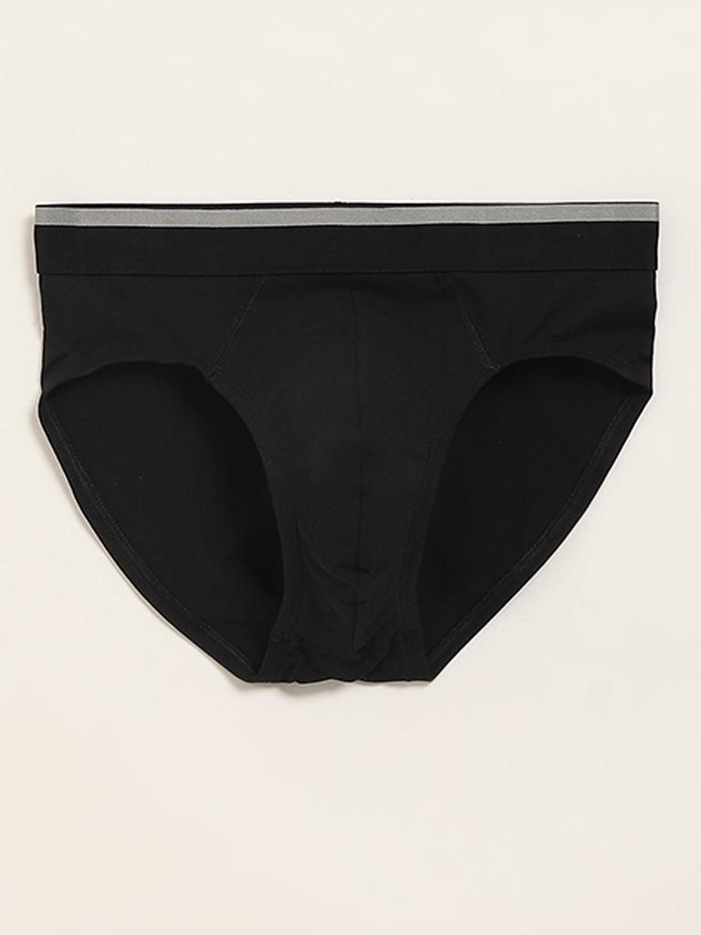 WES Lounge Black Cotton Blend Relaxed Fit Briefs - Pack of 3