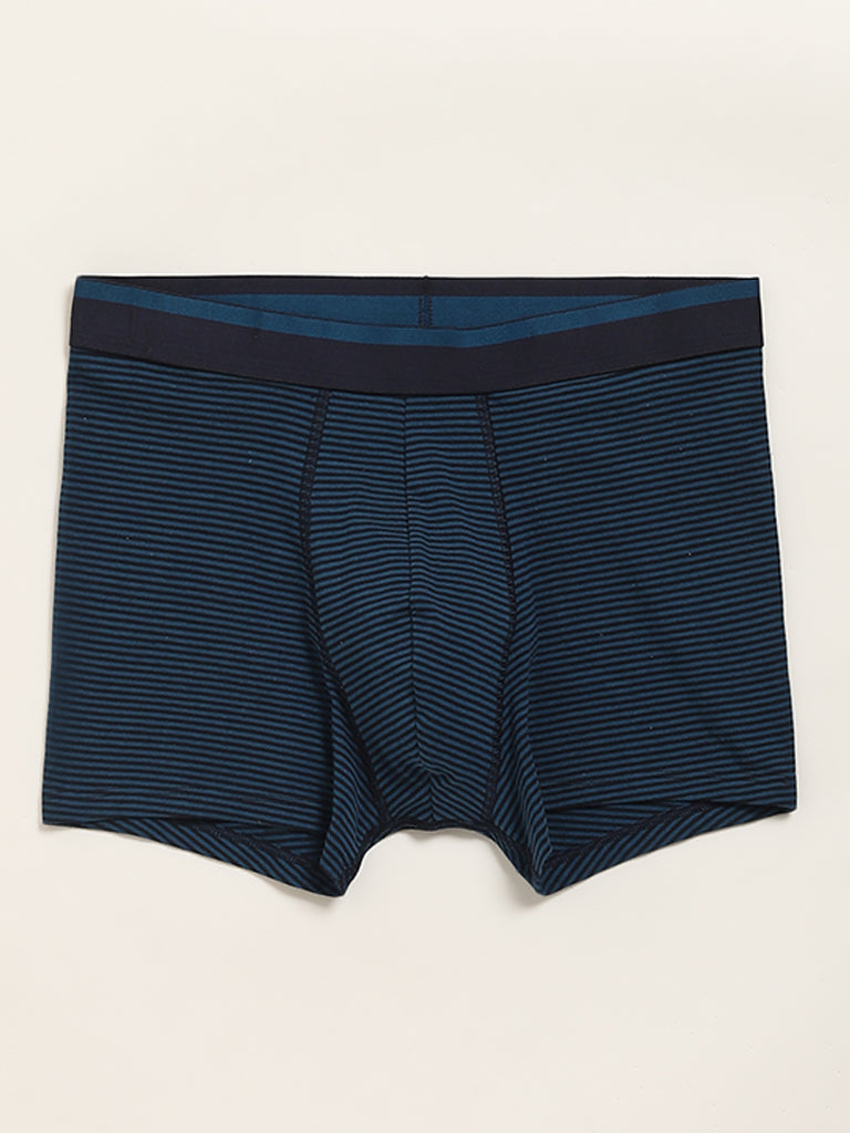 WES Lounge Teal Cotton Blend Relaxed Fit Trunks - Pack of 3