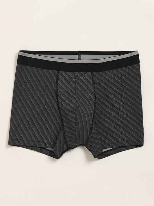 WES Lounge Black Printed Cotton Blend Relaxed Fit Trunks - Pack of 3