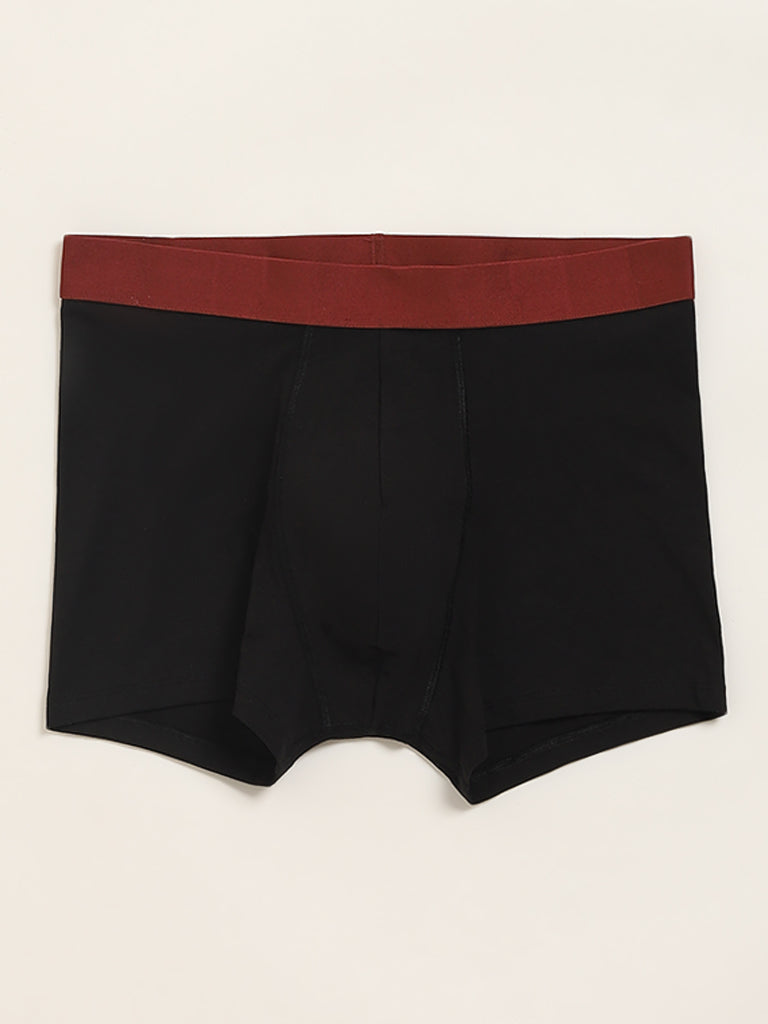 WES Lounge Black Cotton Blend Relaxed Fit Trunks - Pack of 3