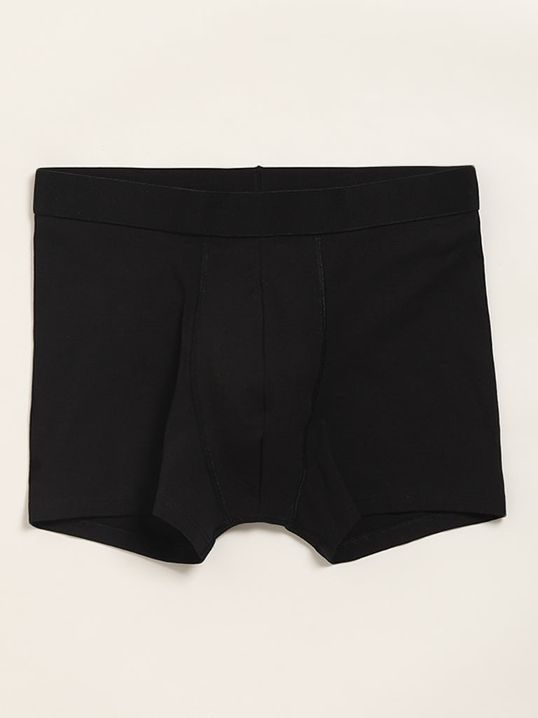 WES Lounge Black Cotton Blend Relaxed Fit Trunks - Pack of 3