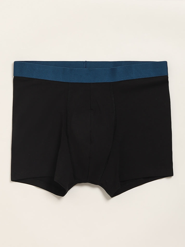 WES Lounge Black Cotton Blend Relaxed Fit Trunks - Pack of 3