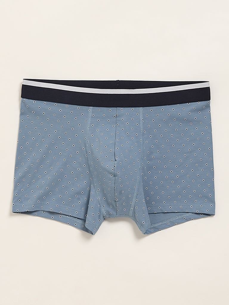 WES Lounge Light Blue Cotton Blend Relaxed Fit Trunks - Pack of 3