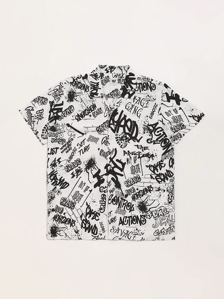 Y&F Kids Black Monochrome Printed Shirt