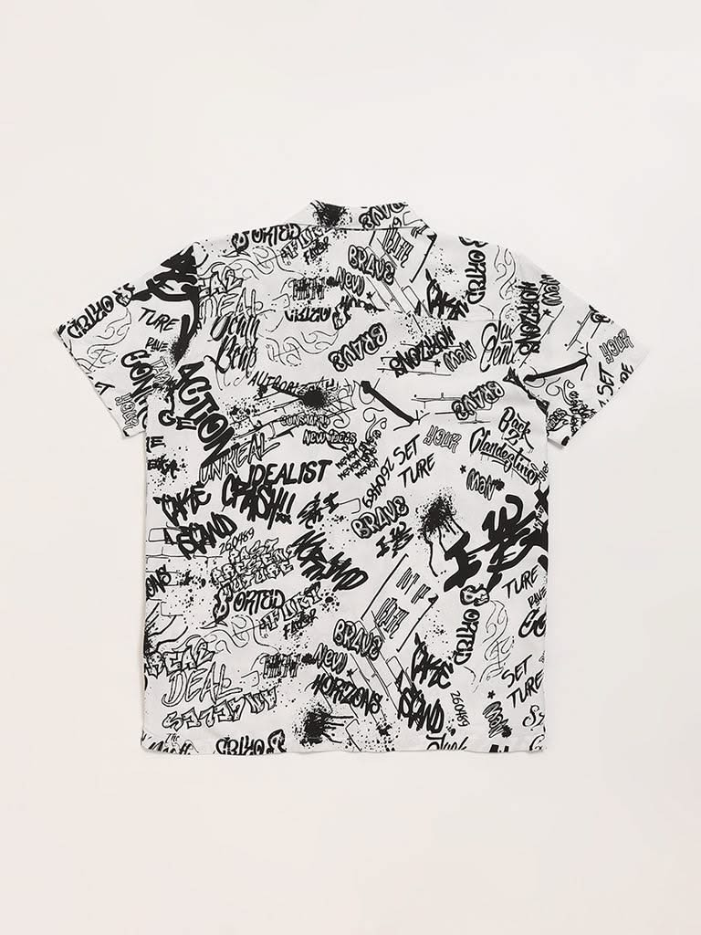 Y&F Kids Black Monochrome Printed Shirt