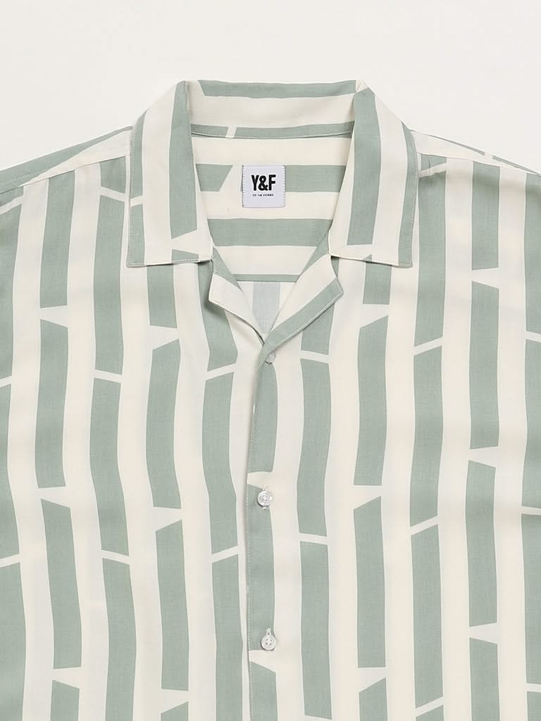 Y&F Kids Sage Green Striped Shirt