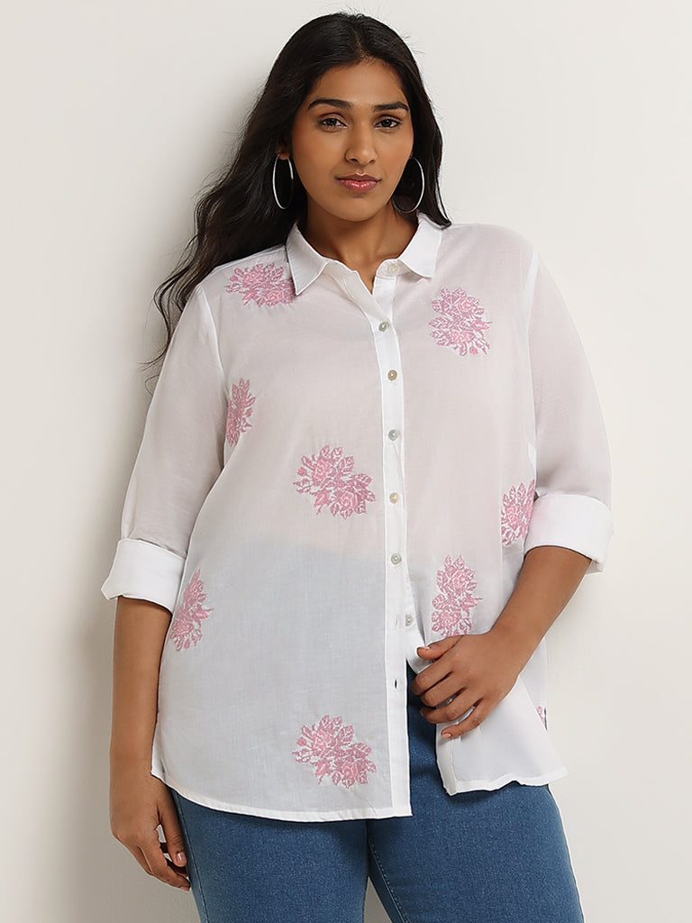 Diza White Floral Embroidered Cotton Tunic