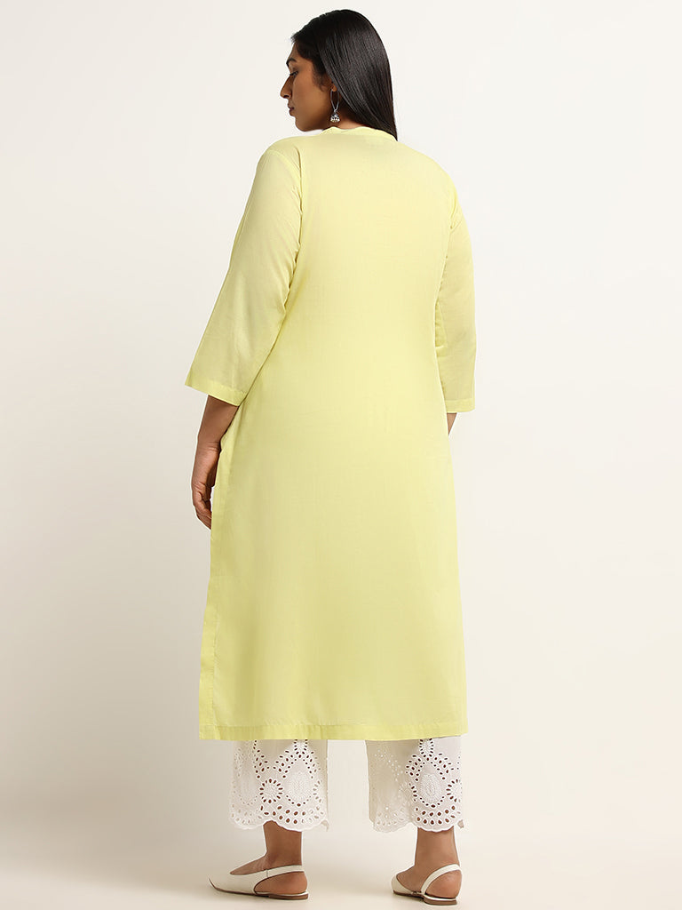 Diza Yellow Straight-Fit Chikankari Cotton Kurta