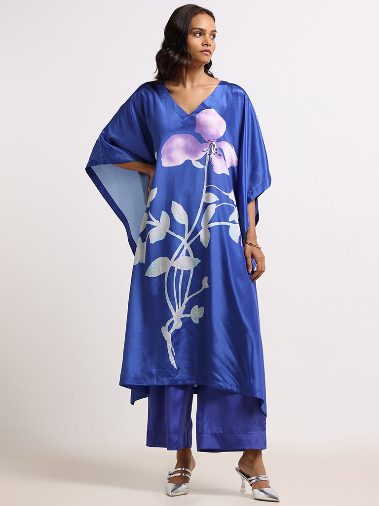 Vark Blue Printed Kaftan Set