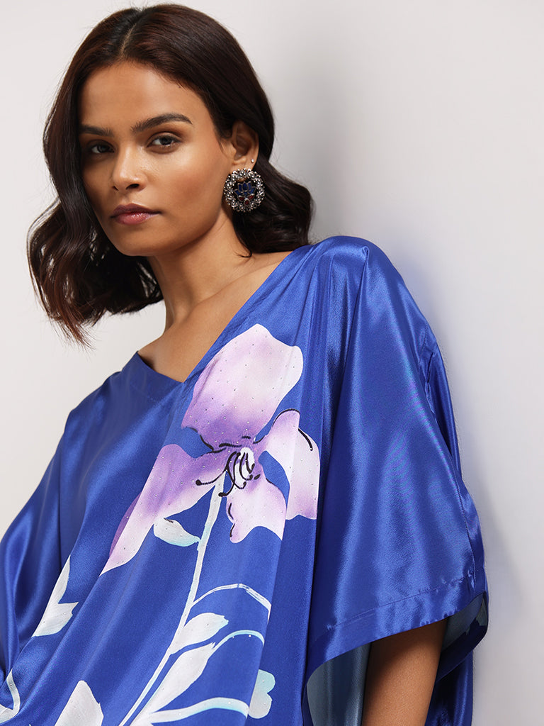 Vark Blue Printed Kaftan Set