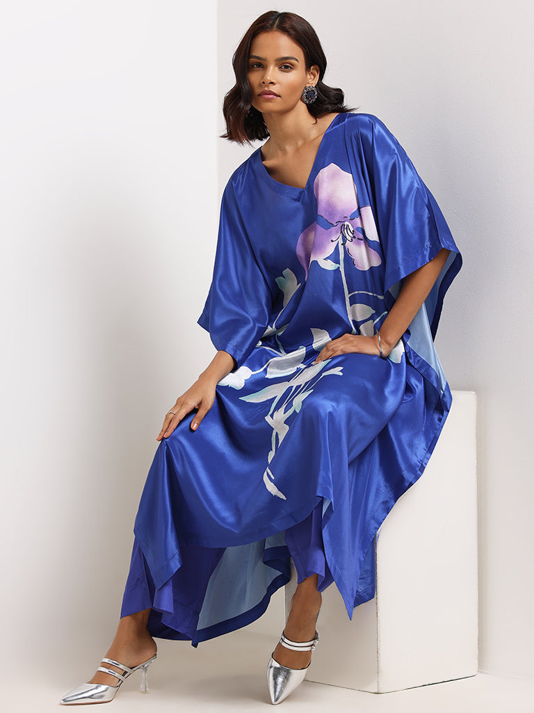 Vark Blue Printed Kaftan Set