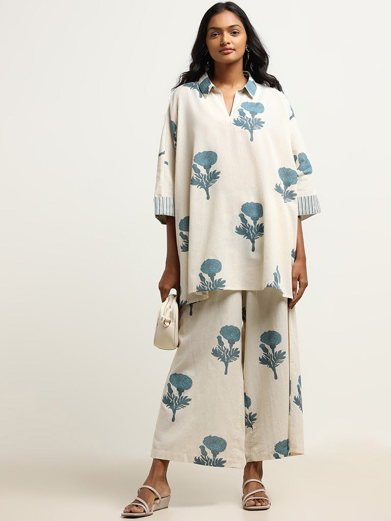 Utsa Indigo Floral Print Cotton Kurti