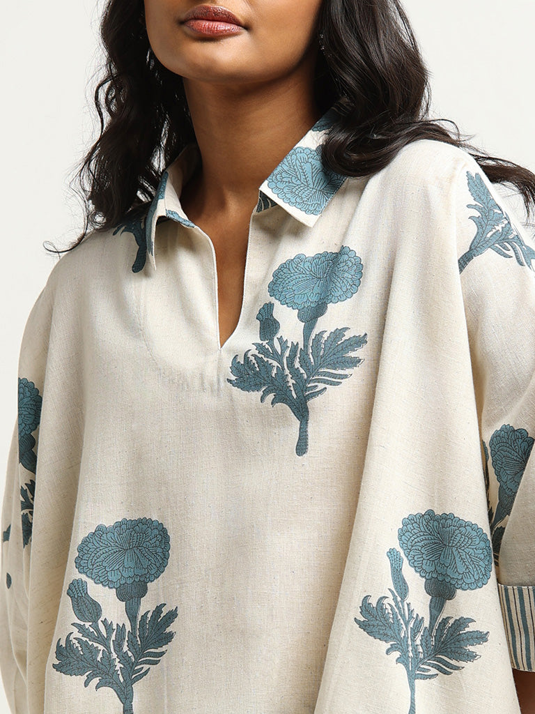 Utsa Indigo Floral Print Cotton Kurti