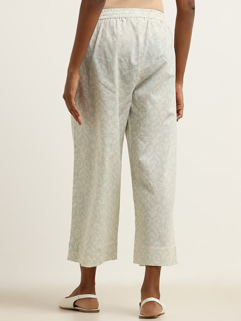 Utsa Blue Straight-Fit Printed Cotton Pants