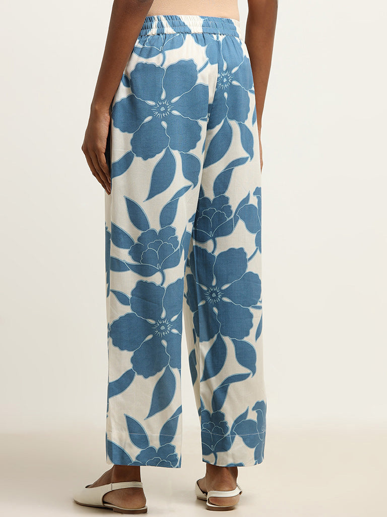 Utsa Blue Printed Wide-Leg Pants