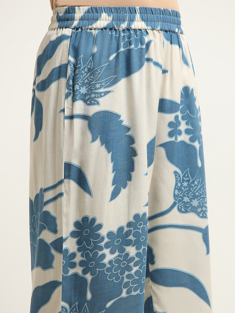 Utsa Blue Printed Wide-Leg Pants