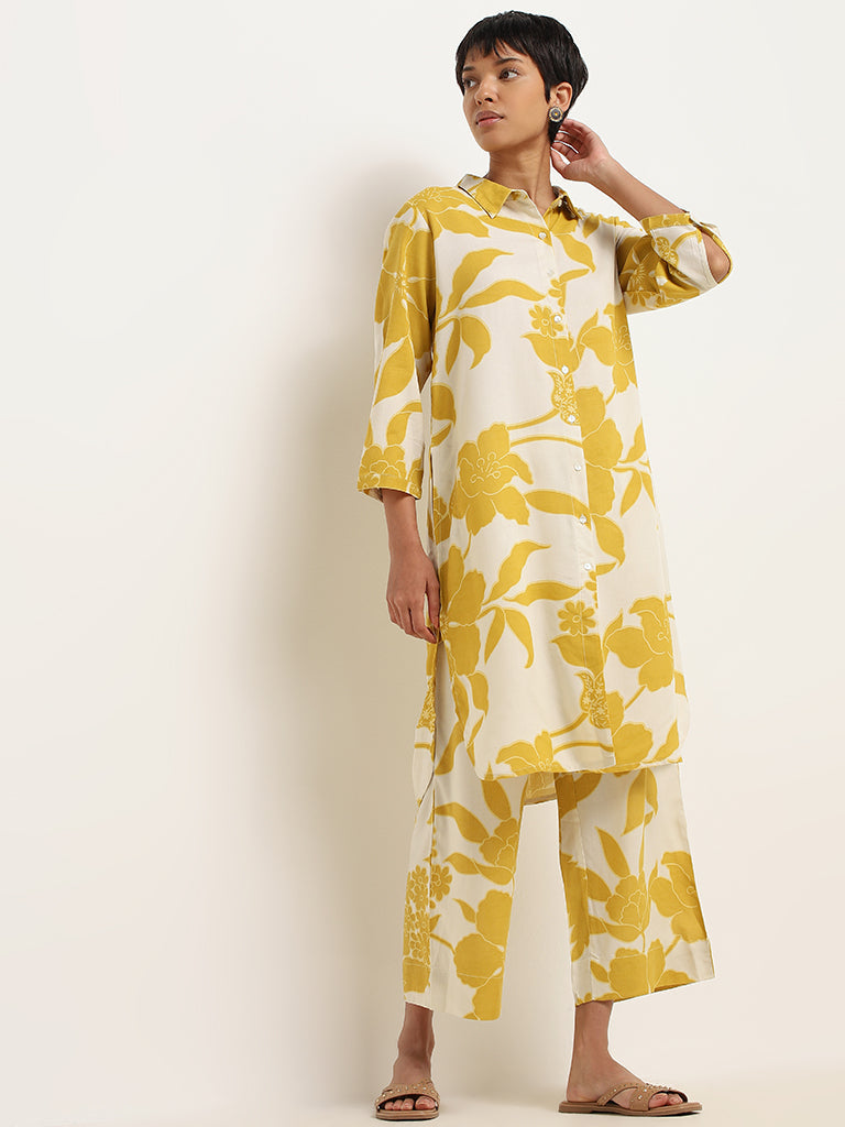 Utsa Yellow Printed Palazzos