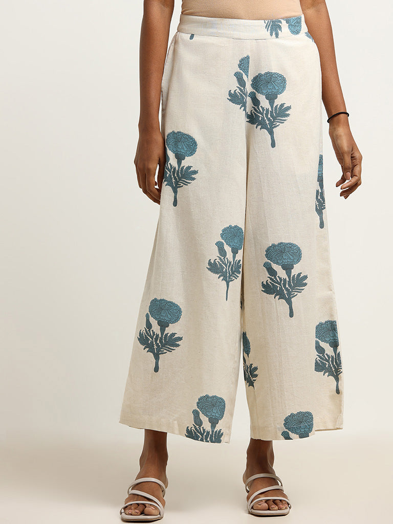 Utsa Indigo Wide-Leg Blended Linen Palazzos