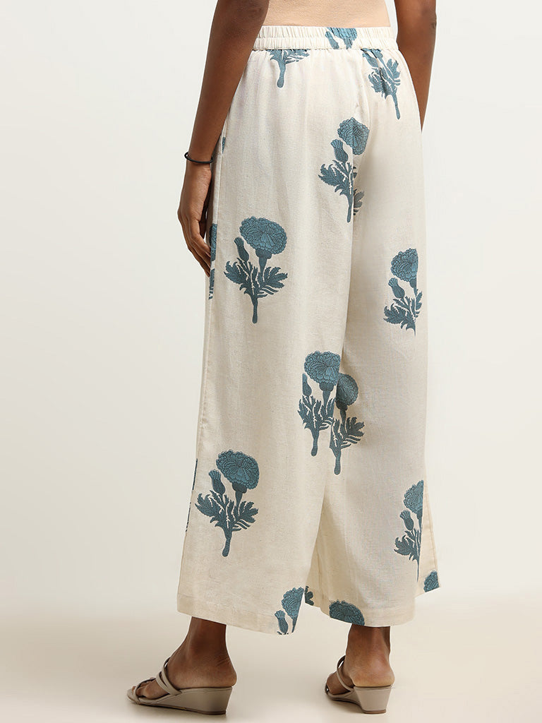 Utsa Indigo Wide-Leg Blended Linen Palazzos