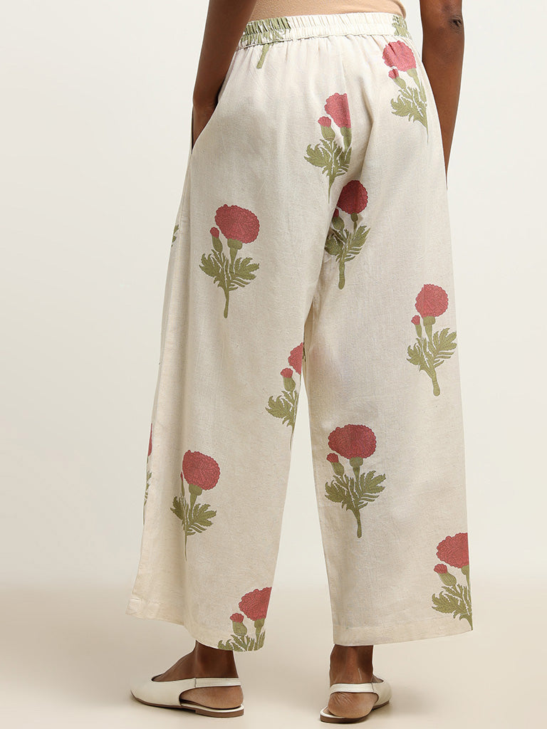 Utsa Pink Wide-Leg Blended Linen Palazzos