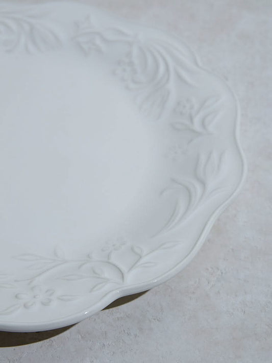 Westside Home White Floral Embossed Dinner Plate