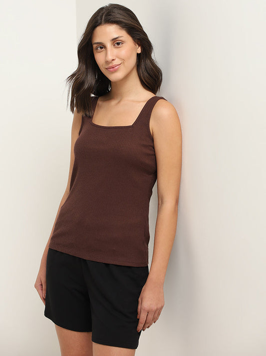 Wunderlove Brown Cotton Blend Ridged Camisole