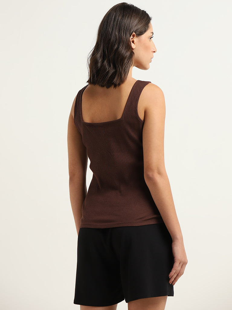 Wunderlove Brown Cotton Blend Ridged Camisole