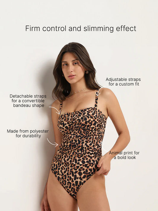 Wunderlove Swimwear Animal Print Wundersculpt Bandeau Swimsuit