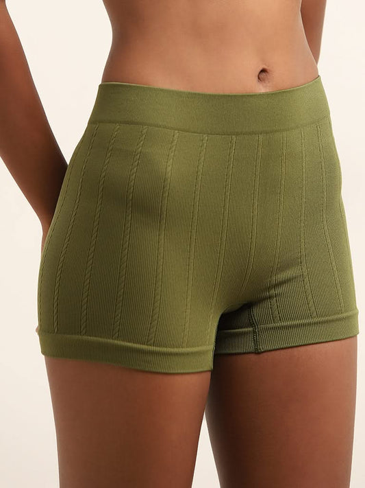 Superstar Olive Ribbed Mid-Rise Shorts Brief