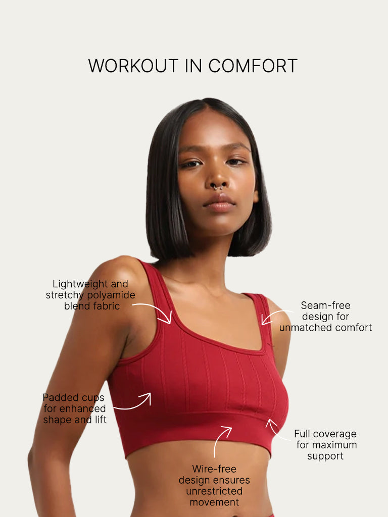 Superstar Red Ribbed Seamfree Sports Bra